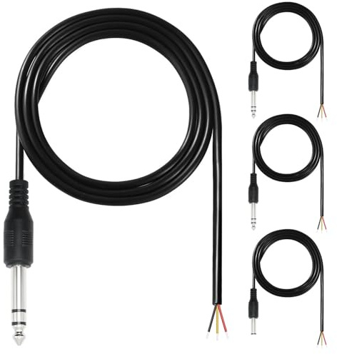 RUNCCI-YUN 6.35mm Male Plug to Bare Wire Open End Audio Cable, 1/4 TRS 6.35mm Speaker Bare Wire 3.28FT, 6.35mm Stereo Bare Wire,for Speaker Microphone 6.35mm Male Plug Replacement DIY Repair(4Pcs)