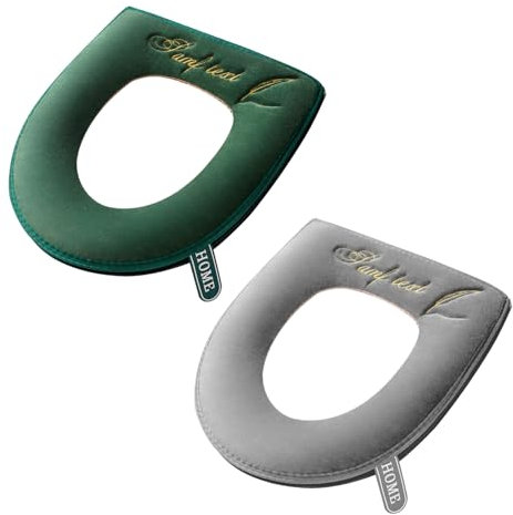 2 Pieces Toilet Seat Covers, Moisture-Absorbent and Breathable Toilet Covers, Soft and Comfortable Toilet Covers, Toilet Accessories (Grey, Green)