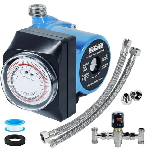 Wassermann Instant Hot Water Recirculating Pump Kit for Tank Water Heater, Instant Hot Water Recirculation Pump System with 304 Stainless Steel Adjustable Bypass Valve