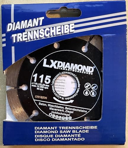 LXDIAMOND Diamant-Trennscheibe 115mm x 22,23mm - für Winkelschleifer Mauernutfräse Schlitzfräse - Diamantscheibe zum Trennen von Stein Beton Ziegel Mauerwerk - 115 mm Steinscheibe in Profi Qualität