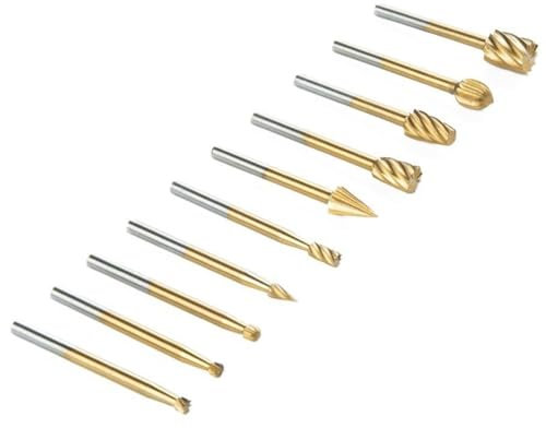 Uxsjakjsd Juego de 10 Fresas Rotativas de Carburo de Tungsteno, Cabezal de 1/4, Vástago de 1/8, Cabezal de Pulido de Brocas para Tallado y Pulido de Metales