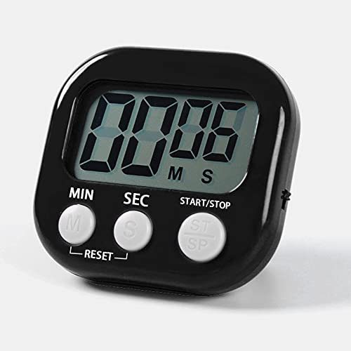 Temporizador digital de cocina magnético, cronómetro con reloj, temporizador para hornear, cocina, estudio, entrenamiento, reloj de cuenta atrás (blanco y negro)