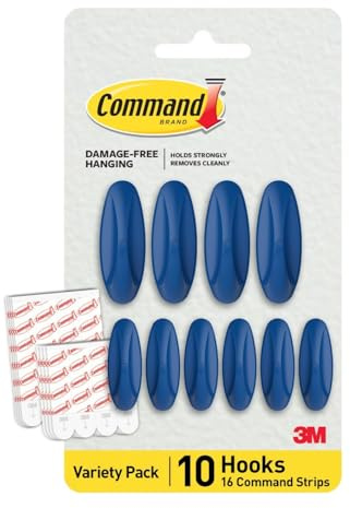 Command Designer Haken, Farbe Arctic Freeze - 10 Wandhaken (4 große, 6 mittlere) und 16 Klebestreifen (8 große, 8 mittlere) - Befestigen, Dekorieren und Organisieren ohne Beschädigung