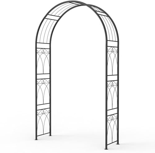 2,4 m Gartenbogenlaube, Stabiler Stahl, Hochzeitstorbogen mit Erdspießen, dekoratives Metallspalier zum Klettern von Rosen, Reben und Blumen, Outdoor-Gartenlaube für Terrasse, Rasen, Hinterhof