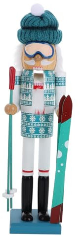 PartyKindom Holzfigur Weihnachtsmann Puppenornament Skifahrer Für Weihnachten Festliche Holzdekoration Puppenmodelle Für Weihnachtszeit Blaue Ausführung