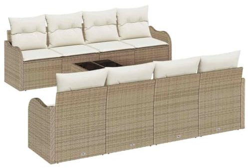 vidaXL Garten-Sofa-Set 9 pcs Beige 55 x 55 x 37 cm Poly Rattan, Garten und Terrasse, modulares Outdoor-Sofa-Set aus UV-beständigen Materialien, relaxen im Freien!