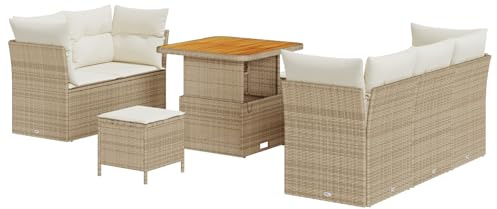 vidaXL 8-teiliges Garten-Sofa-Set mit Kissen in Beige aus Poly-Rattan und Akazienholz. Wetterfestes, modernes Design für Terrasse und Patio. Ideal für 4 Personen und modular einsetzbar.