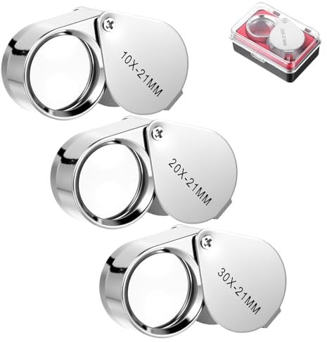 YUXIANLB Juwelier Lupe 10X 20X 30X Zusammenklappbare Handlupe Taschenlupe Faltbar 3 Stück Mini-Augenlupe zur Schmuckidentifizierung Taschenlupe für Edelsteine Schmuck Antiquitäten Zeitungsbüchern