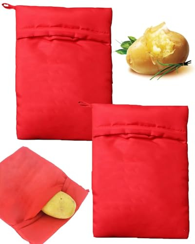 JUKOTA Satz 2 Mikrowellen - Kartoffel - Herd -Ttasche - Kartoffel - Beutel, Perfekte Kartoffeln Nur in 4-6 Minuten - Rot - 25 * 19cm