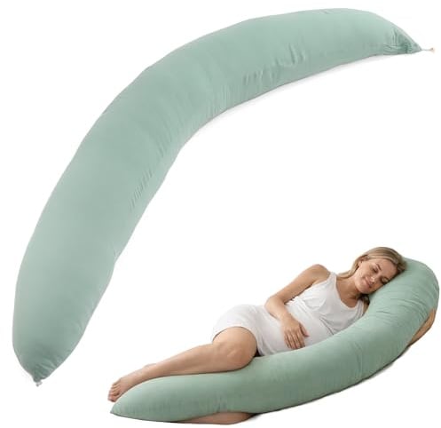 CALIYO Stillkissen XXL 190 × 32 cm, Seitenschläferkissen & Schwangerschaftskissen, Lagerungskissen für Erwachsene, Stillkissen mit Füllung und abnehmbarem, maschinenwaschbarem Bezug (Hellgrün)