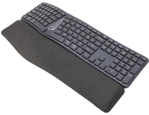 Garsent Clavier Ergonomique, Clavier à Fente Ergonomique avec Repos Poignet rembourré, Clavier D'Ordinateur sans Fil Bluetooth 2,4g USB C avec 111 Touches, Rechargeable pour Le Bureau,