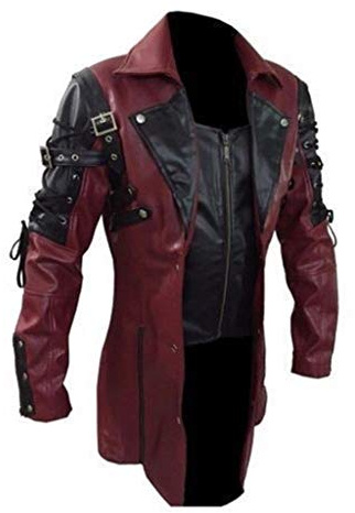 PAIDAXING Men's Steampunk Vintage Biker Leather Jacket - Plus Size Swordsman Costume for Medieval Renaissance Cosplay, Halloween Role-Play, Retro Fancy Dress Red