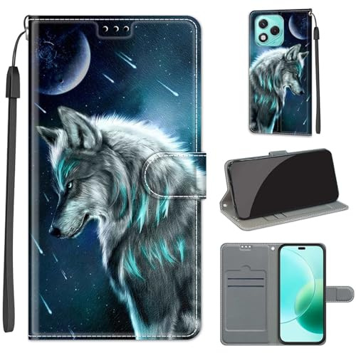 KENHONER Case for Honor 400 lite / X70i, Wolf | Magnetic Closure, Card Slots, Kickstand, Shockproof Protective,Flip Cover Wallet, Lanyard