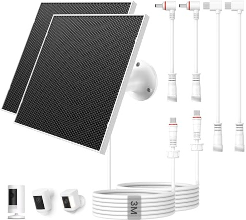 Solarpanel für Ring Kamera, 6W Solar Ladegerät mit USB-C und DC für Ring Stick Up Cam Plus Pro und Spotlight Cam Battery Serie, IP65 Wassergeschützt, 3m Kabel, 360 Grad Verstellbarer Halter (2 Stück)