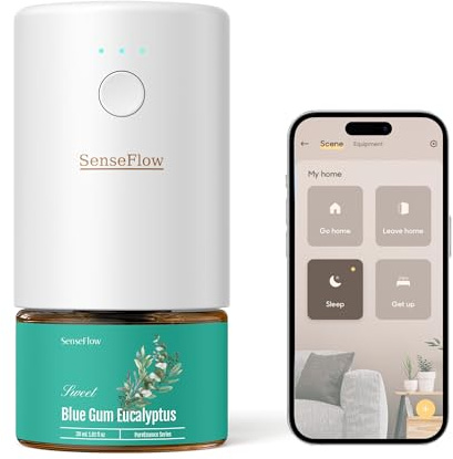 SenseFlow Aroma Diffuser für Ätherische Öle Wi-Fi SF101S Pro, Wasserloser Ultraschall Duftstecker Raumduft, 100% pflanzlich Lufterfrischer, 120 Tage Aroma für Zuhause bis zu 100 m² - Blauer Eukalyptus