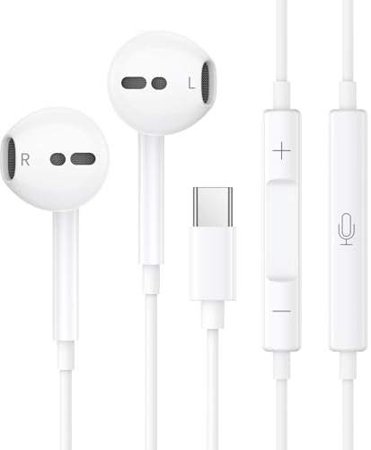 USB C Headphones for iPhone 16 15 Pro Earbuds with Microphone & Volume Control HiFi Stereo Type C Earphones for Galaxy S25/S24/S23/S22/S21/S20//Note 10/20, for iPad Pro Pixel 7/6/6a/5/4 One Plus 9 8