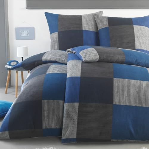 BaSaTex Flausch Winter Bettwäsche Set, 4-TLG., 135x200, Laim Blau | Warm und Kuschelig, Öko_Tex Zertifiziert, Reißverschluss, Flauschig Anschmiegsam, Feuchtigkeitsregulierend