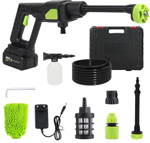 Cordless Pressure Washer, 990 PSI High Pressure Washer with 2 Battery & 6-in-1 Nozzle, Portable Cordless Cleaner with 5m/16.4FT Hose for Car, Floor, Garden with Soap Dispenser Bottle