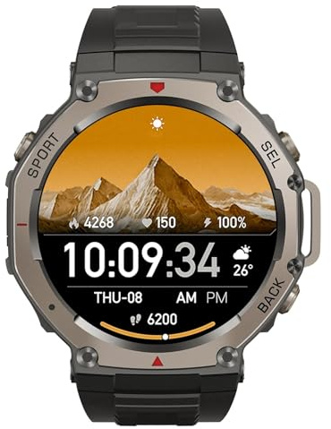 Reiteag Sekoda Gps Sports Smartwatch Doppia Frequenza, Oltre 170 Dati Su Fitness E Salute, Durata Della Batteria Di 15 Giorni, Frequenza Cardiaca E Spo₂, Impermeabile (Nero(1 Articolo))
