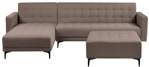 Beliani 4-Sitzer Eckschlafsofa L-förmig Links Samt hell grau mit Ottomane Aberdeen