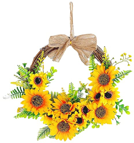 Ameble Honey Bee Decor Sunflower Wreath Artificial Summer Front Door Wreath for Window, Wall, Porch Hanging Home Decoration and Seasonal