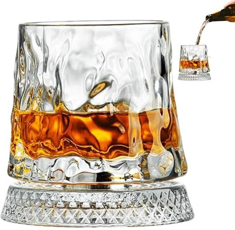 Arroopu Vasos de whisky de giratorios, vaso de whisky giratorio de antiguo, vaso de cóctel giratorio con base desacoplada estable, regalo para cumpleaños, vacaciones, día del padre