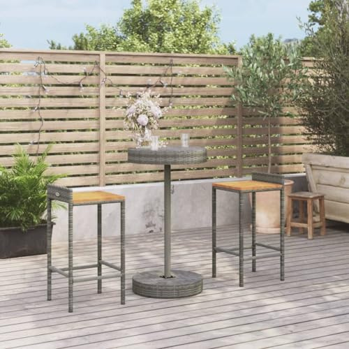 Ordellia 3-TLG. Gartenbar-Set Grau, Poly Rattan & Akazienholz, 60,5x106 cm Bartisch, für Terrasse & Außenbereich, wetterfest