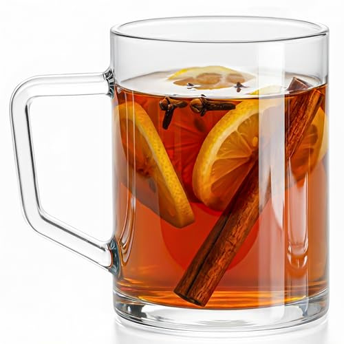 KONZEPT Kaffeetassen Set 6er 270 ml Teegläser mit Henkel Transparentes Glas, Ideal für Tee, Cappuccino, Glühwein & Heißgetränke, Spülmaschinenfest