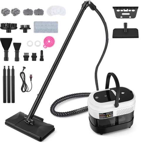 TLPEMN Limpiador de Vapor con Depósito 1,6L, Limpiadores de Vapor con Fregona 1500W Limpiador Multiusos, Kit Accesorios 21 Piezas para Suelos, Baldosas, Alfombras, Ventanas