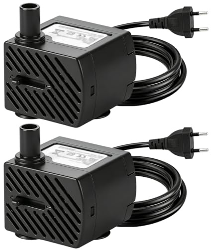 2 Piezas Mini Bomba de Agua Sumergible 3W 180L/H, Bomba Acuario Ultrasilenciosa con Caudal Ajustable y Ventosas, Motor para Fuente de Agua Gatos, Peceras, Estanques y Jardín