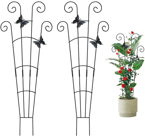 Bemonew Pflanzen-Rankgitter für Topfpflanzen, 76,2 cm hoch, Schmetterling, Zimmerpflanze, erweiterbare und rostbeständige Metall-Kletterstütze für Reben, 2 Stück