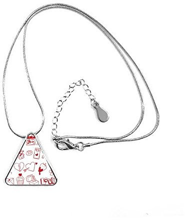 DIYthinker Valentinstag Red Bär Wein-Liebe-Vogel-Herz-Brot Schokoladen-Ballon-Erdbeere Blume Umschlag Cupcake Ring Liebe Illustration Muster Dreieck-Form Halskette Schmuck mit Kette Dekoration