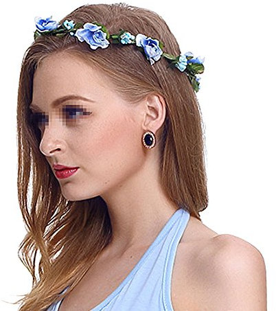 Butterme Damen Mädchen Blumen Stirnband Haarband Kopfband Krone Boho Blumenhaar Dekoration für Garland Wedding Festival Party Travel (Blau)