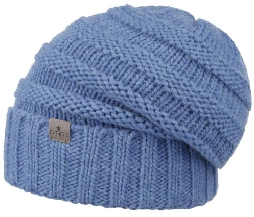 LIERYS Jil Oversize Strickmütze Beanie Damen Made in Germany Wollmütze mit Schurwolle Innenfutter Damen Herbst Winter hellblau One Size