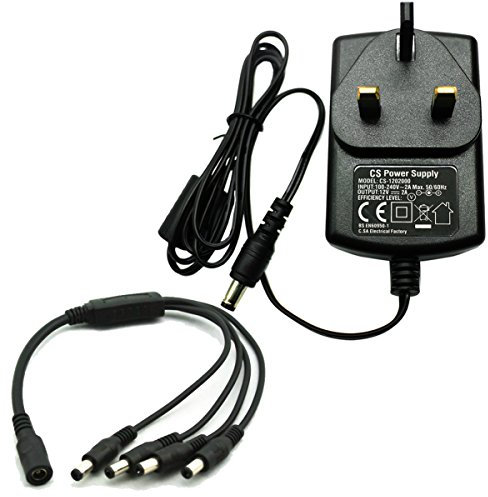 Security-01 AC to DC 12V 2A Power Supply Adapter with 4-Way Power Splitter for CCTV Security Camera DVR NVR Led Strip