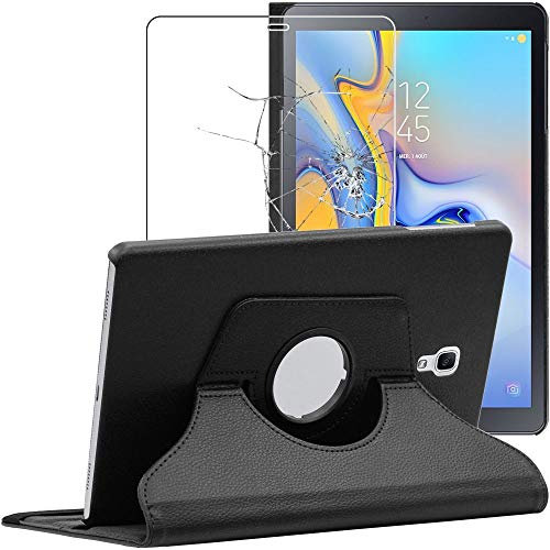 ebestStar - Cover per Samsung Galaxy Tab A 10.5 (2018) T590 T595, Custodia Protezione Rotazione 360, Pelle PU, Nero + Vetro Temperato