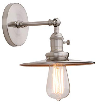 Phansthy Metall Schirm Wandleuchte Wandbeleuchtung Vintage Wandleuchte Loft-Wandlampen Industrial Design, 180° Verstellbare Innen Wandlampe E27 max. 40W im Landhausstil(Gebürsteter Edelstahl Farbe)