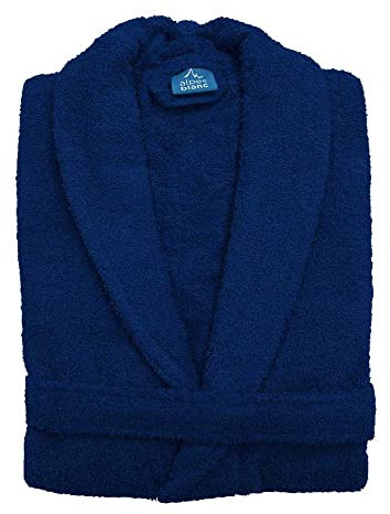 Alpes Blanc - Peignoir de Bain - Col Châle - Éponge 100% Coton - Pour Hommes et Femmes - Idéal pour la sortie de Bain, Spa ou après le Sport - Marine - Taille S