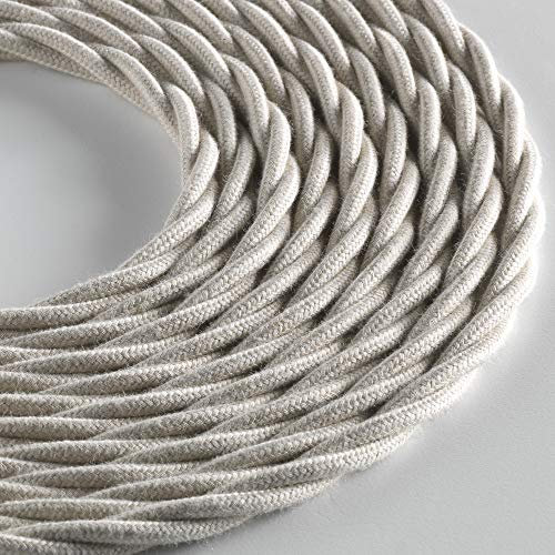 Klartext – Cable textil trenzado luminoso para iluminación, 3 x 0,75 mm, algodón pardo, 3 m. Atención: cable tierra incluido. Máxima seguridad a prueba de golpes.