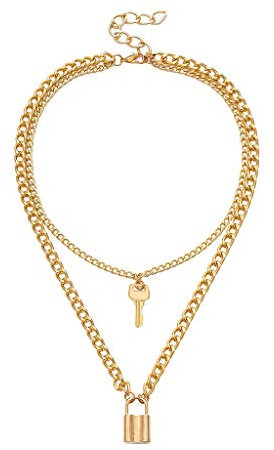 Halskette NEU Schloss Schlüssel Anhänger Vorhängeschloss Charm Chain Frauen Schmuck Geschenk (Gold)