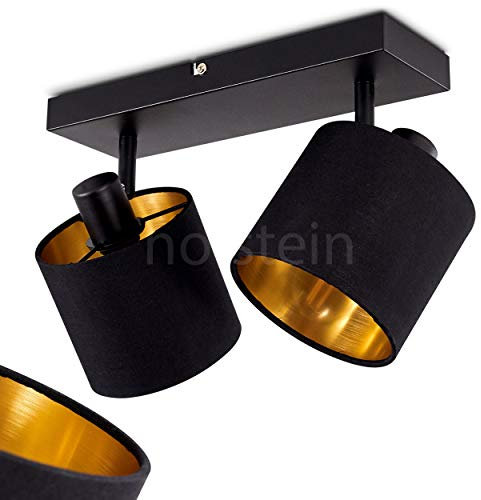 HOFSTEIN Deckenleuchte Alsen, Deckenlampe aus Metall/Stoff in Schwarz/Gold, 2-flammig, mit verstellbaren Strahlern, 2 x E14, Spot mit Stoff-Schirmen im Retro/Vintage Design, ohne Leuchtmittel