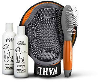 Wahl Puppy Care Kit, Mucky Pup Shampoo, Easy Groom Dog Conditioner, Grooming Glove, Pet Hair Remover Mitt, Double Sided Brush, Detangle Pet Coats, Grooming Pets at Home