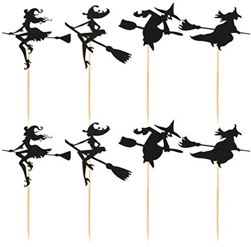 VORCOOL Halloween Cake Topper Witch Broom Cake Topper Fun Cake Topper Halloween Decoration Props - 1 Set of 16 Pcs