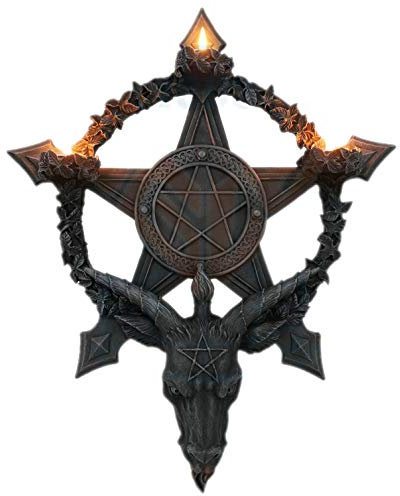 Joh. Vogler GmbH Baphomet Relief Pentagramm Kerzenhalter aus Kunststein, Mehrfarbig, Hand bemalt, 48 x 39 x 8 cm, Gothic Events, Rituale, Okkultismus, Halloween