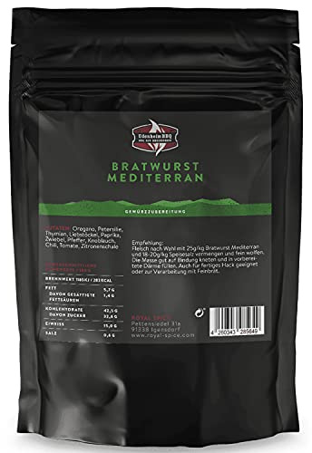 Royal Spice Bratwurst Gewürz Mediterran 300g - Grillbratwurst Gewürz zum Wurst selber machen von Udenheim BBQ aus Rheinhessen - Bratwurstgewürz