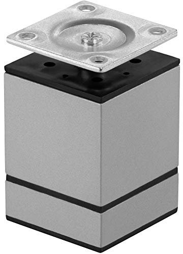 Gedotec Design Möbelfuß verstellbar Schrankfuß eckig Möbel-Bein - NIKO | Sofa-Fuß Höhe 58 mm | Sockelfuß mit Gewinde-Montageplatte | Möbel-Bein Metall Silber | 1 Stück - Kommoden-Fuß Ø 40 x 40 mm