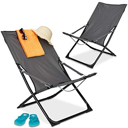 Relaxdays Liegestuhl 2er Set, klappbar, Hochlehner Campingstuhl mit Armlehnen, Garten, Balkon, HBT 85 x 61 x 85 cm, grau