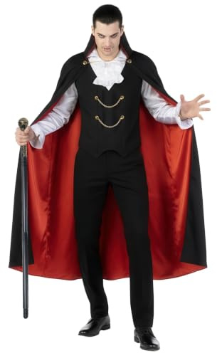 Morph Deguisement Dracula Homme, Costume Vampire Halloween Homme | Haut avec Gilet, Cape Noire & Canne, Look Comte Vampire, À Enfiler, Parfait pour Halloween, Idéal pour se Déguiser