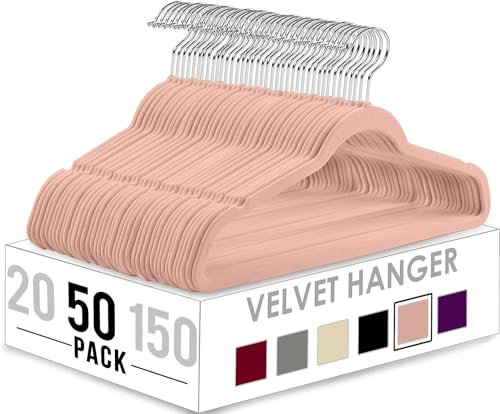 Utopia Home - Grucce in velluto - Antiscivolo e resistenti con barra per cravatte - Grucce salvaspazio per camicie, giacche e vestiti (Rosa, Confezione da 50)