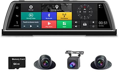 XRC TECH 360 Grad Panorama-Armaturenbrett 4G Auto DVR Dashcam 4CH Kameras Recorder 10 Touch Android Rückspiegel GPS Navi ADAS WIFI Bluetooth Fernüberwachung